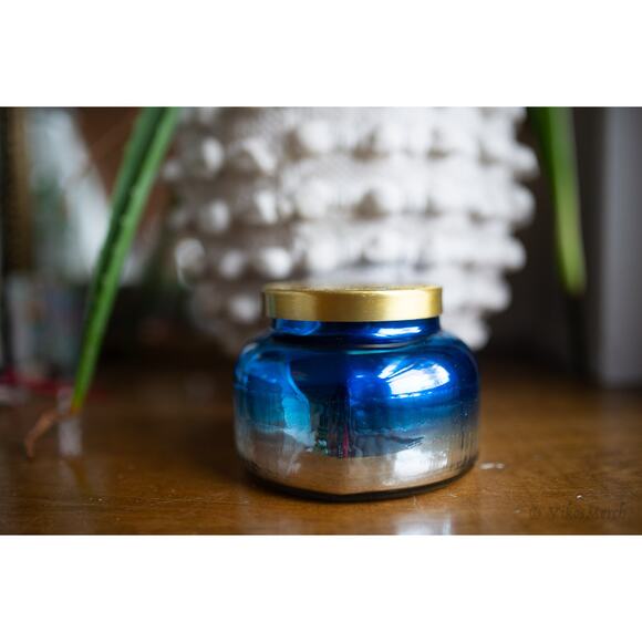 Anthropologie Capri Blue Ombre Faceted Glass Jar Candle Medium 19 0z - Picture 2 of 4